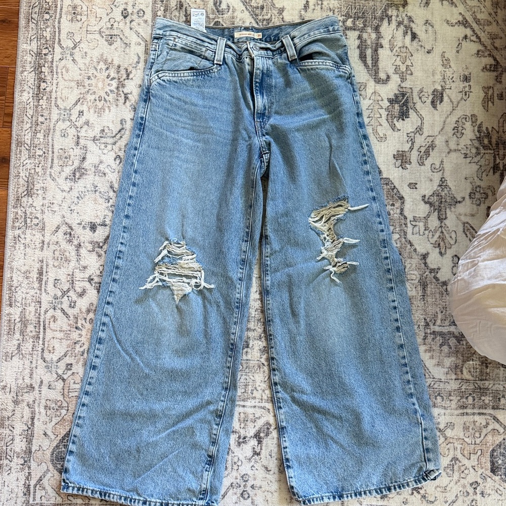 Levi's Light Blue Distressed Wide-Leg Jeans